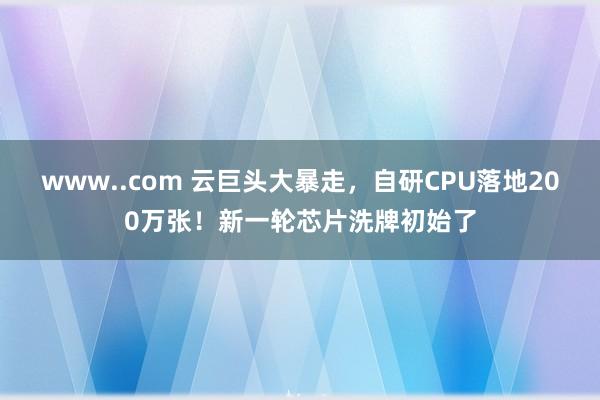 www..com 云巨头大暴走，自研CPU落地200万张！新一轮芯片洗牌初始了