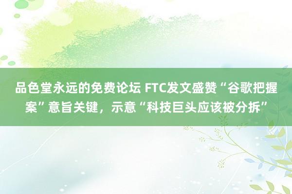 品色堂永远的免费论坛 FTC发文盛赞“谷歌把握案”意旨关键，示意“科技巨头应该被分拆”